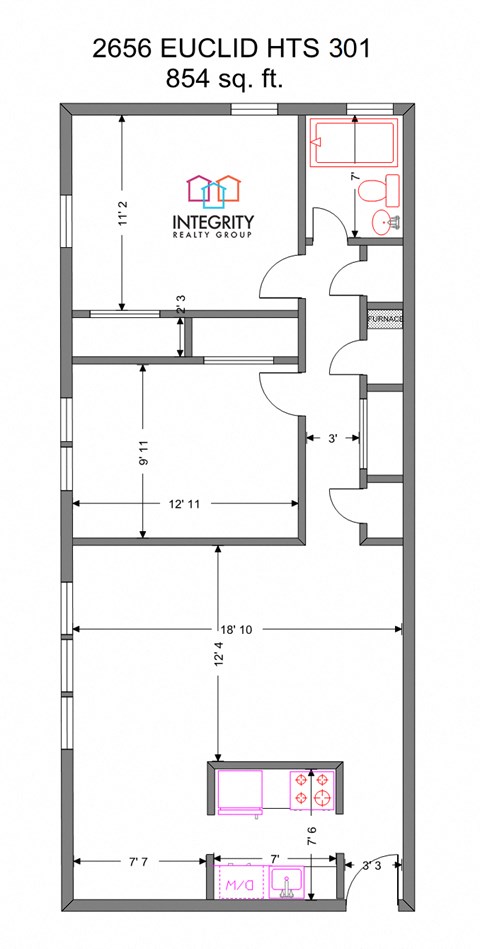 2 Bed 1 Bath Floor Plan at Integrity Cleveland Heights, Ohio, 44106